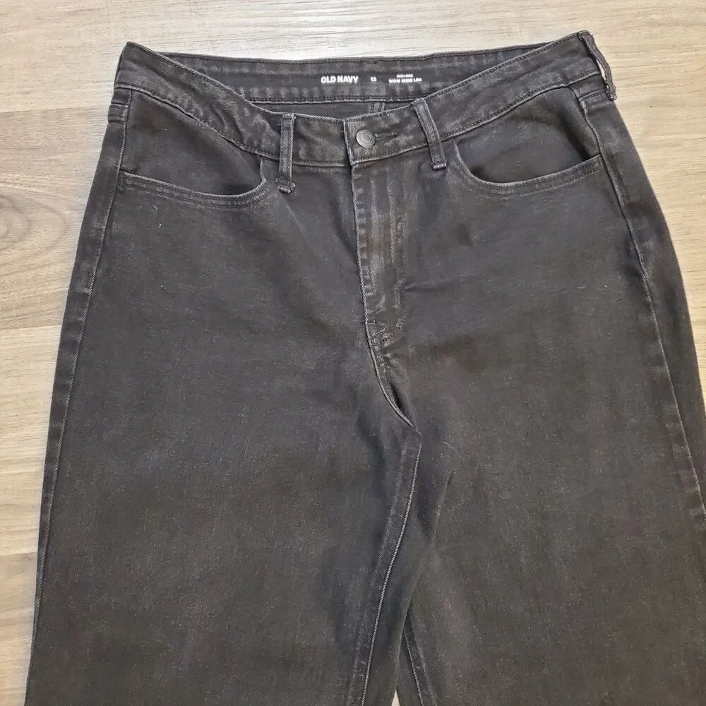 Old Navy Womens Black High Rise Wow Wide Leg Jeans Size 12 Cotton Blend Grunge